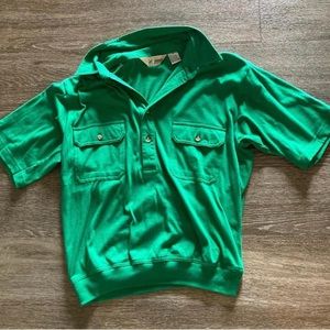 Button up green polo top